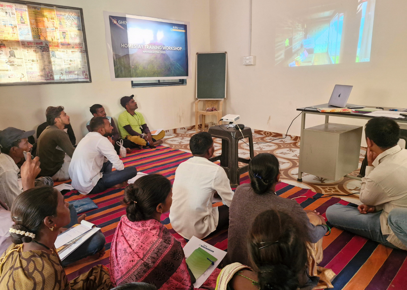 Trainees watching a session on marketing and promotion during the training program
