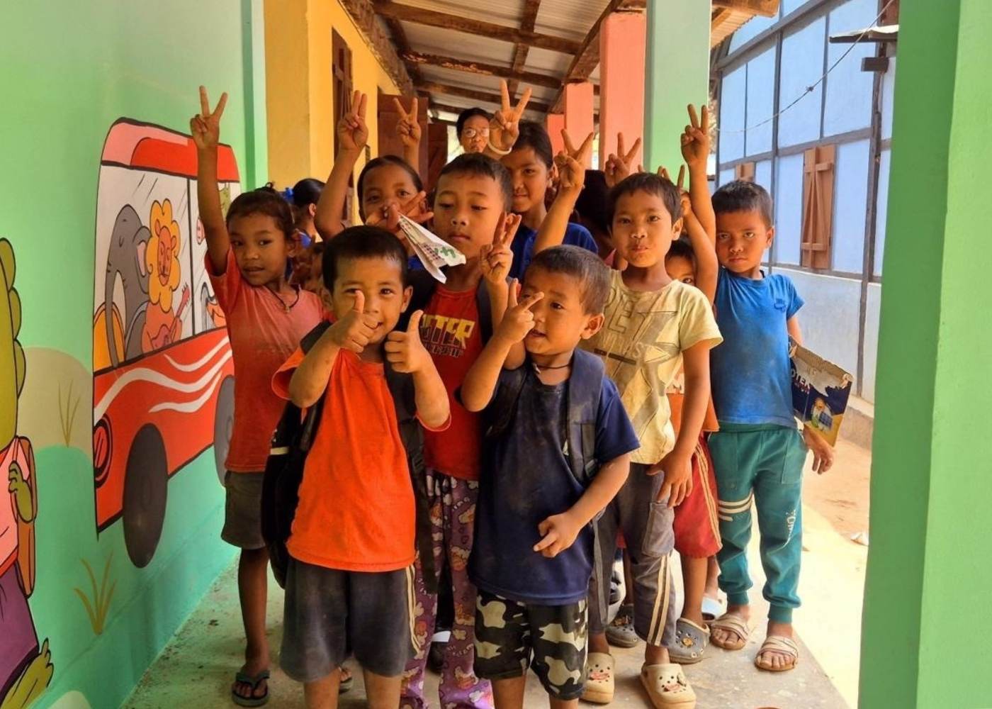 Happy children at upgraded Anganwadi centres, where better infrastructure and learning spaces support higher attendance and early childhood development